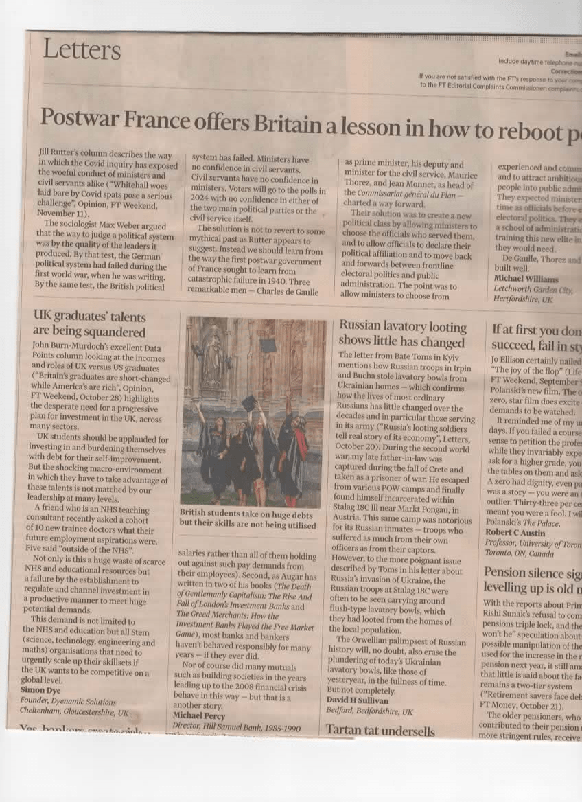 Financial Times publishes Dyenamic Solutions' Letter to the Editor